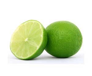 healthy green lime fruit, isolated on white, copy space